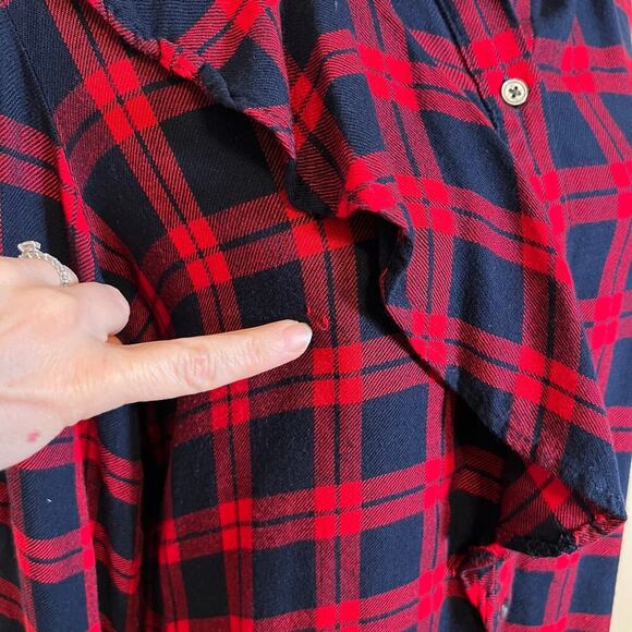 Banana Republic Red and Navy Plaid Dillon Shirt with Ruffle Size Medium - Picture 6 of 10